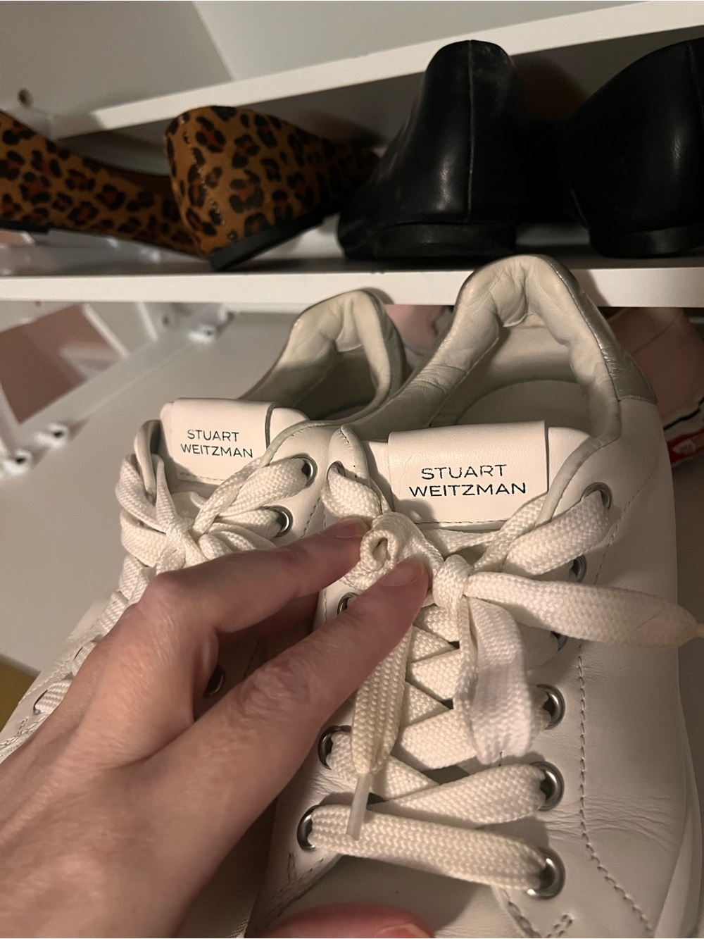 Stuart Weitzman White Leather Courtside Low-Top Sneakers - Picture 4 of 7